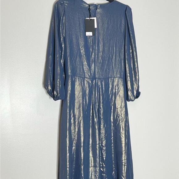 DKNY Iridescent Twisted Balloon-Sleeve evening Sleeve Dress -Denim Gold size 6 - Picture 11 of 12
